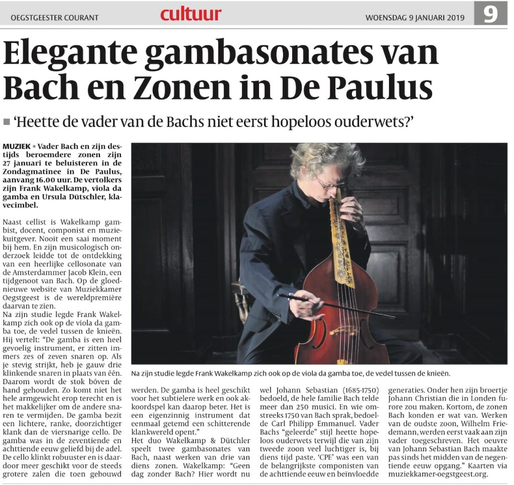 Frank Wakelkamp over Bach & zonen - Artikel 9-1-2019