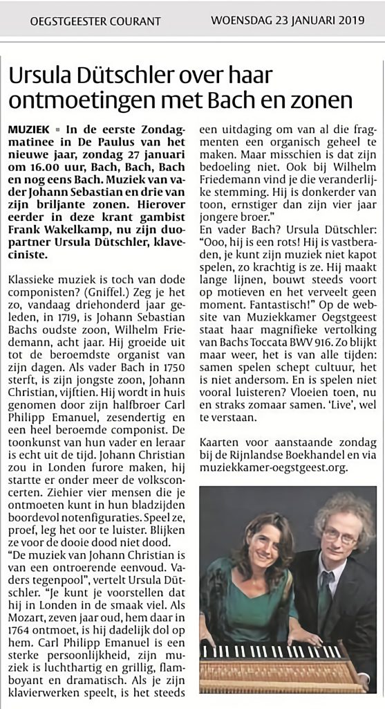 Ursula Dütschler over Bach & zonen - Artikel 23-1-2019